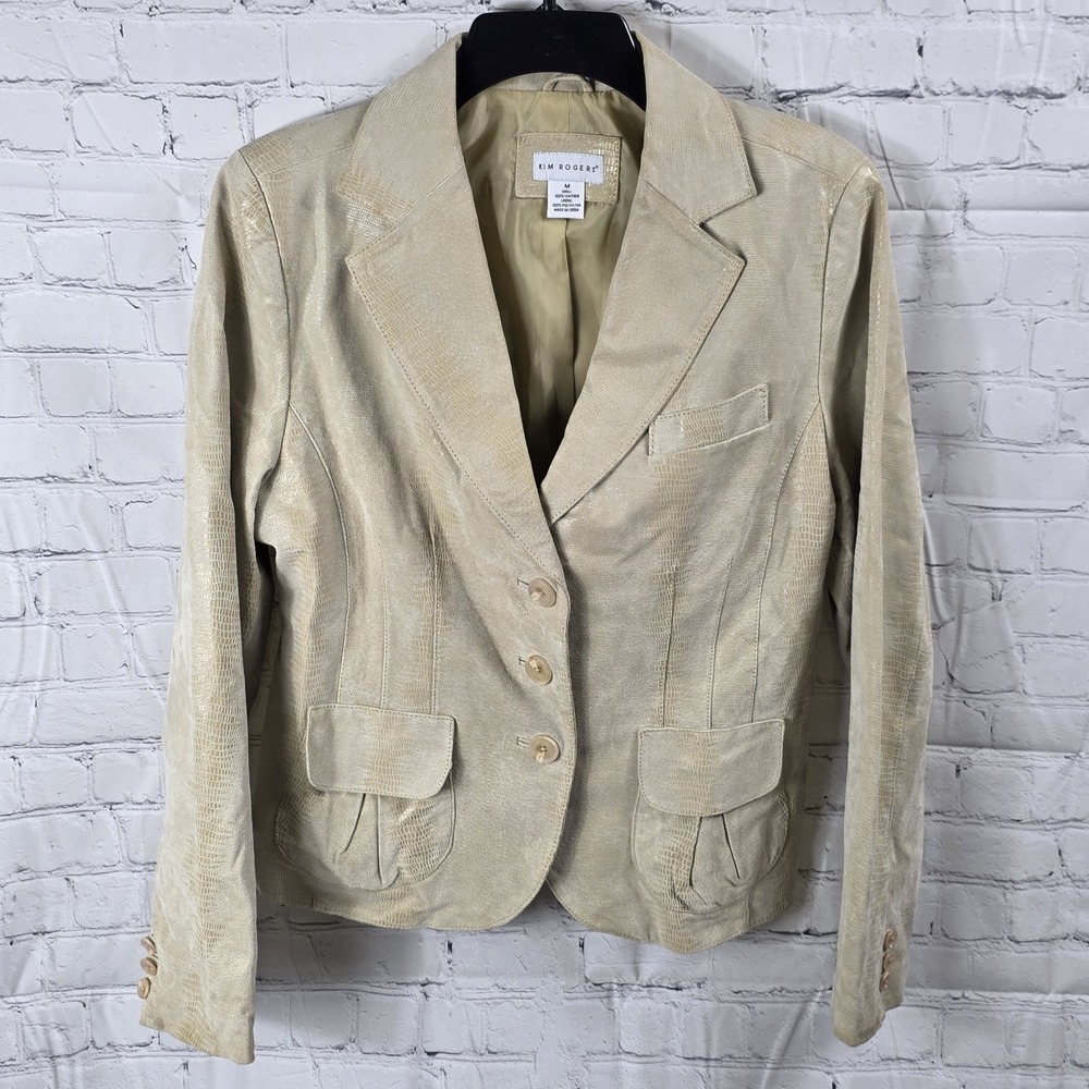 Kim Roger's Women's Beige Leather Blazer Jacket Size Medium B-B